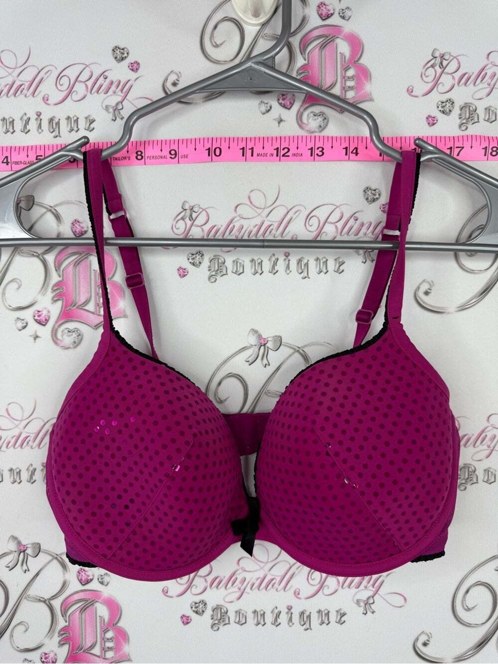 La SENZA Fuchsia Polka Dot T-Shirt Bra shiny shimmer dotted 34D